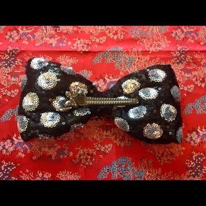 Disney Accessories - SALE!! LARGE Black Sequin Polka Dot Hair Bow Clip Disney Accessories - SALE!! LARGE Black Sequin Polka Dot Hair Bow Clip